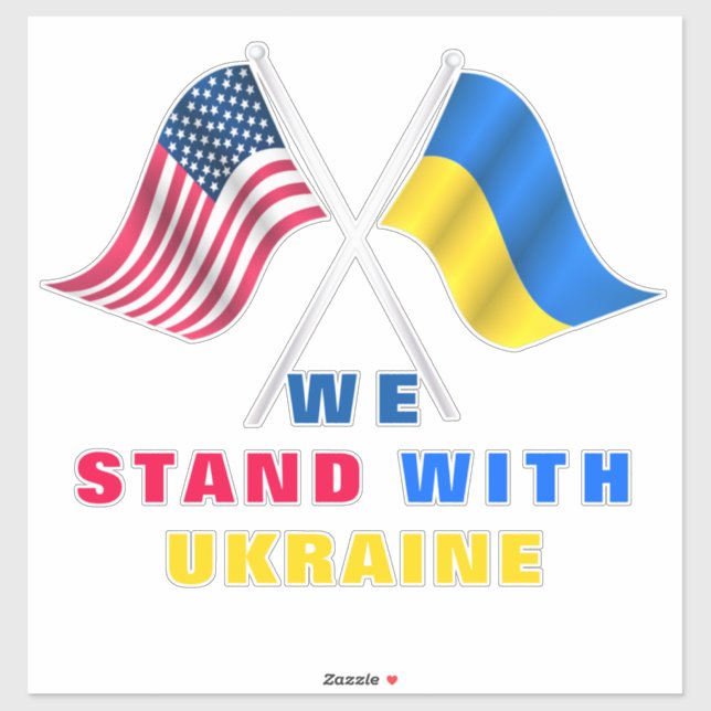 Support Ukraine Sticker USA and Ukrainian Flags (Sheet)