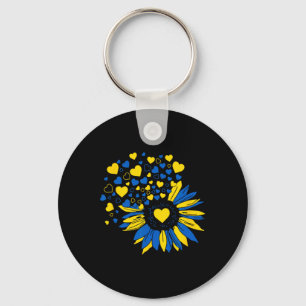 Support Ukraine Sunflower Ukrainian Flag Heart Men Key Ring