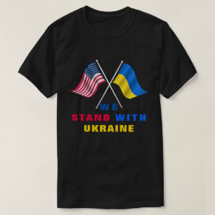 Support Ukraine T-Shirt USA and Ukrainian Flags