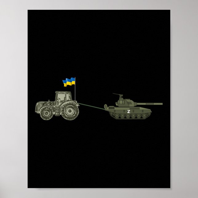 Support Ukraine Tractor Pulling A Russian  Poster (Front)