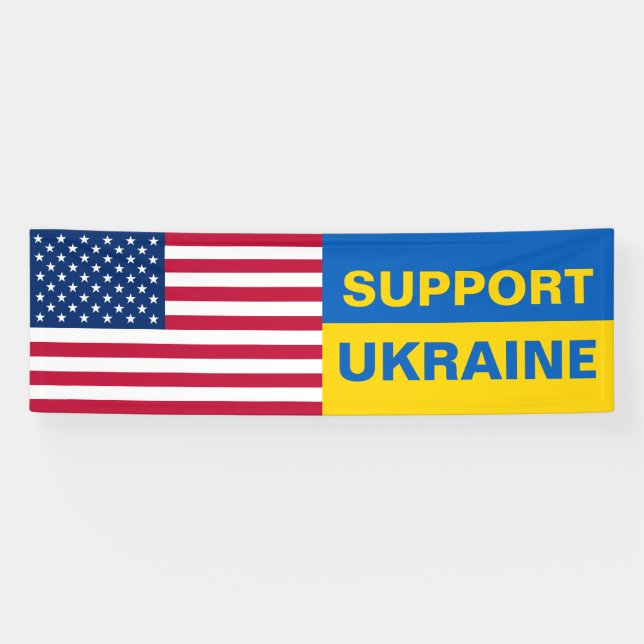 Support Ukraine USA American Flag Solidarity Banner (Horizontal)