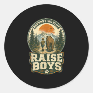 Support wildlife raise boys mum bear boy adventure classic round sticker