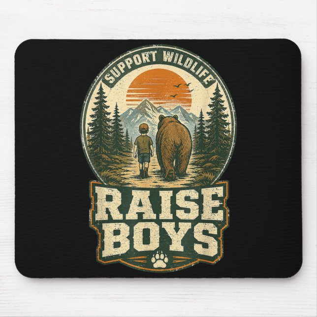 Support wildlife raise boys mum bear boy adventure mouse pad (Front)