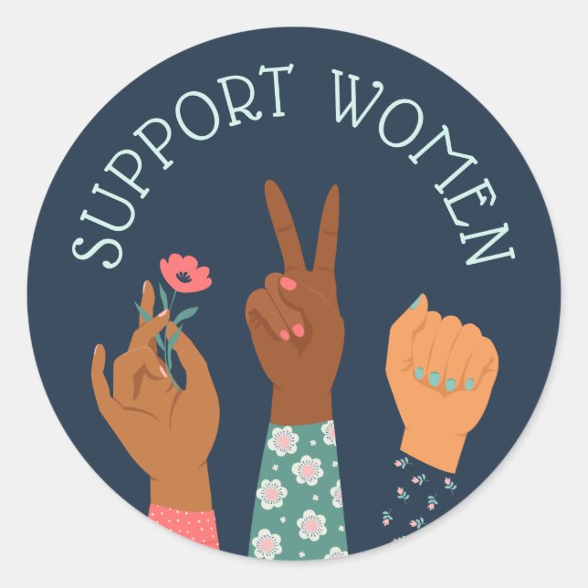 "Support Women" Feminist Classic Round Sticker (Front)