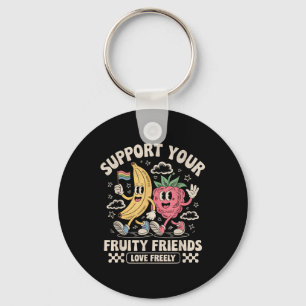Support Your Fruity Friends Retro Fruit Lgbt Pride Key Ring