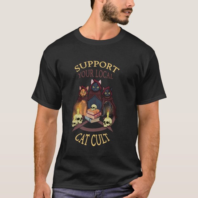 Support Your Local Cat Cult Kawaii Occult Satanic  T-Shirt (Front)
