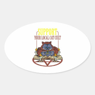 Support Your Local Cat Cult - Occult Shirt, Occult Oval Sticker