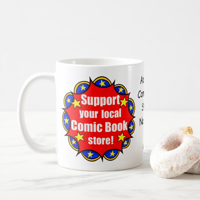“Support your local comic book store” Logo Mug (With Donut)
