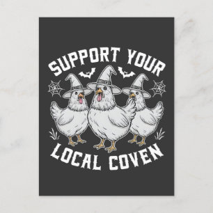 Support Your Local Coven Rooster Halloween Spooky Announcement Postcard