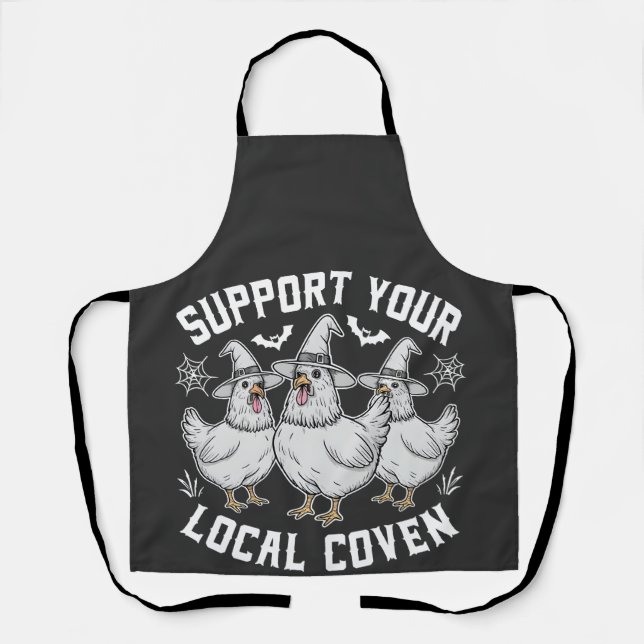Support Your Local Coven Rooster Halloween Spooky Apron (Front)
