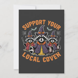 Support Your Local Coven Spooky Racoon Halloween Invitation
