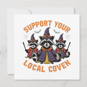Support Your Local Coven Spooky Racoon Halloween Invitation