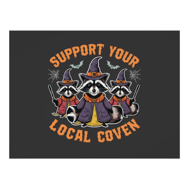 Support Your Local Coven Spooky Racoon Halloween Photo Print (Front)