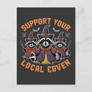 Support Your Local Coven Spooky Racoon Halloween Postcard