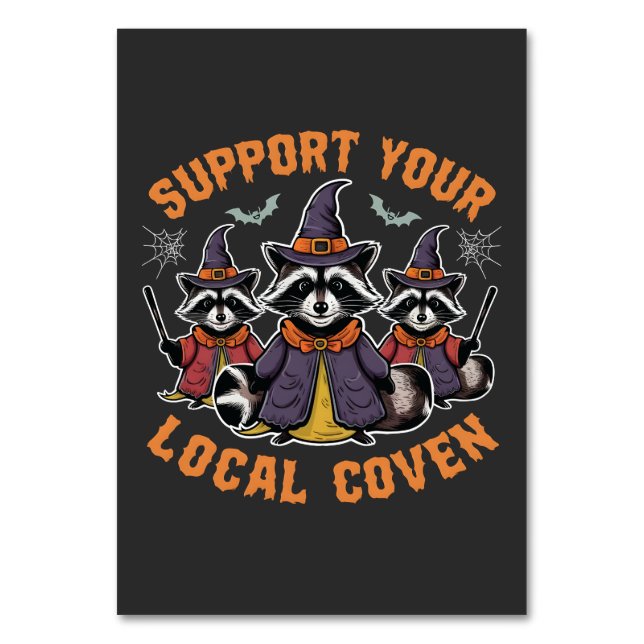 Support Your Local Coven Spooky Racoon Halloween Table Number (Front)