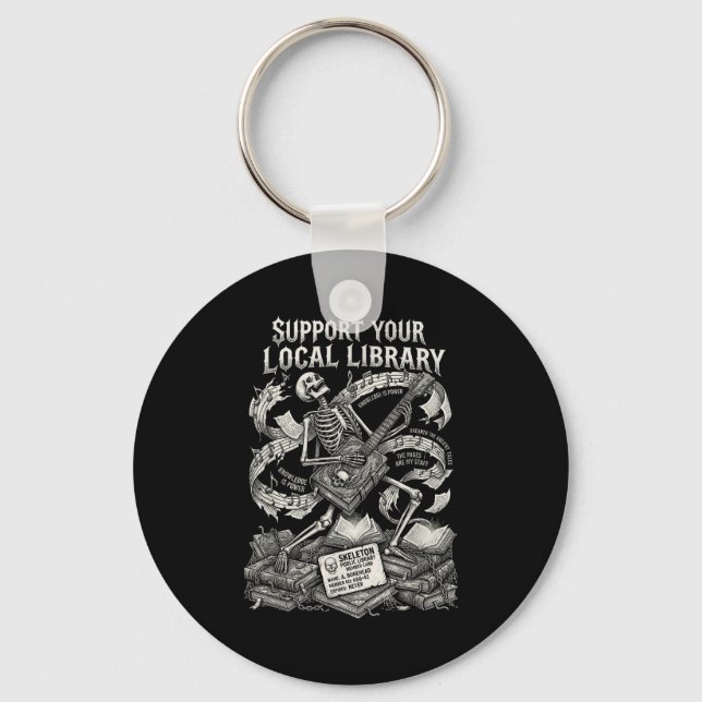 Support your local library goth book  key ring (Front)