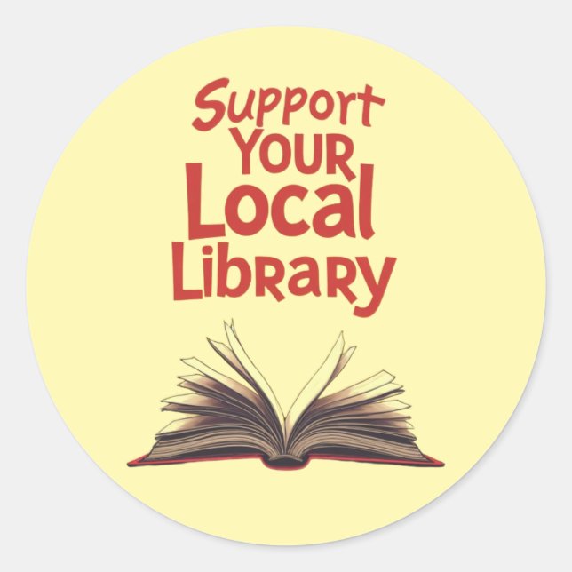Support Your Local Library Retro Book Classic Round Sticker (Front)