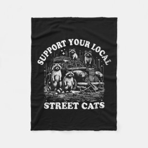 Support Your Local Street Cats Raccoons Fleece Blanket