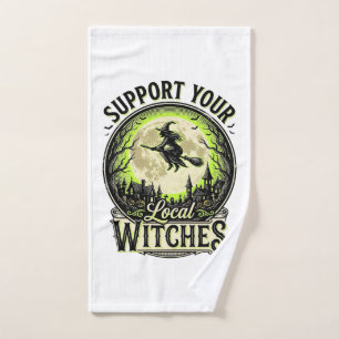 Support Your Local Witches Vintage Halloween Desig Hand Towel