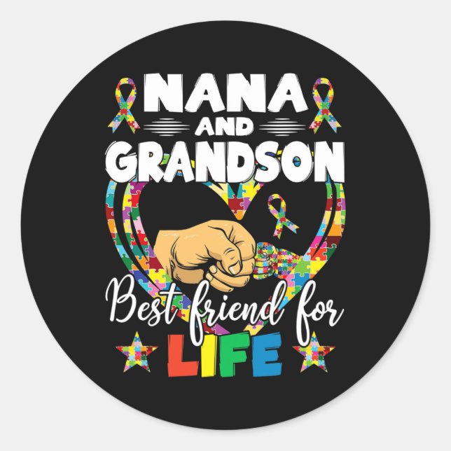 Supportive Women Autism Awareness Nana And Grandso Classic Round Sticker (Front)
