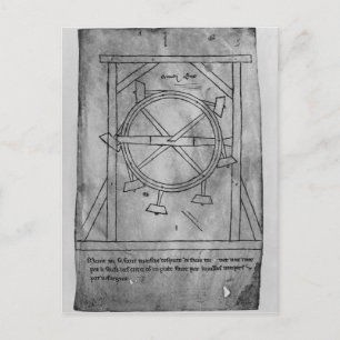 Supposedly perpetual motion mallets and wheel postcard