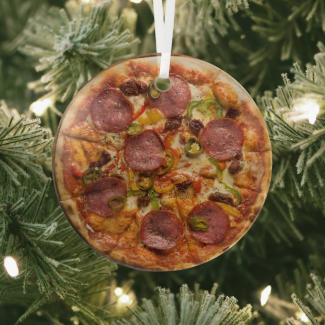 Supreme Pizza Glass Tree Decoration (Insitu)