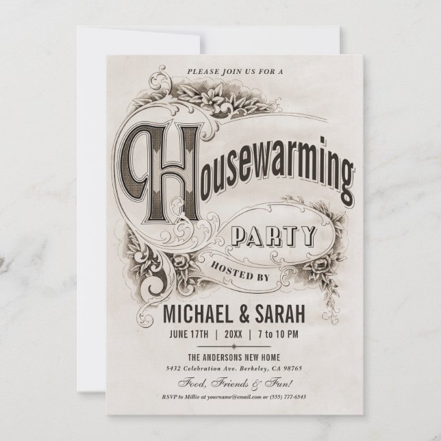Supreme Vintage Housewarming Party Invitations (Front)
