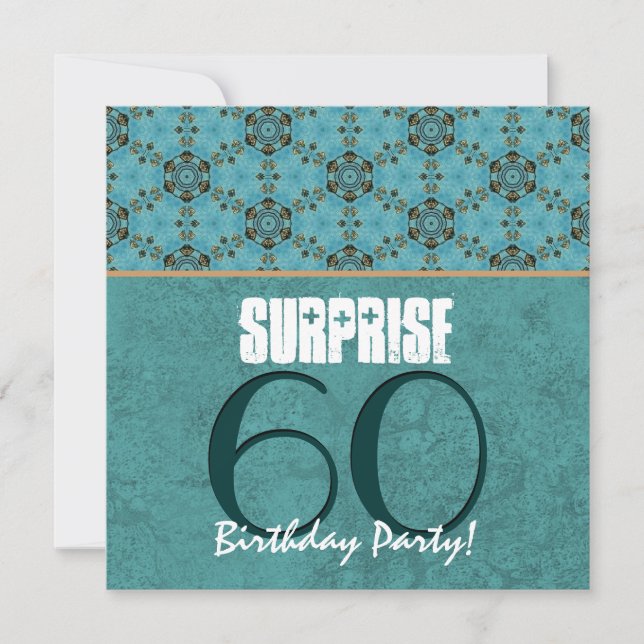 SUPRISE 60th Birthday Party Aqua and Teal Template (Front)
