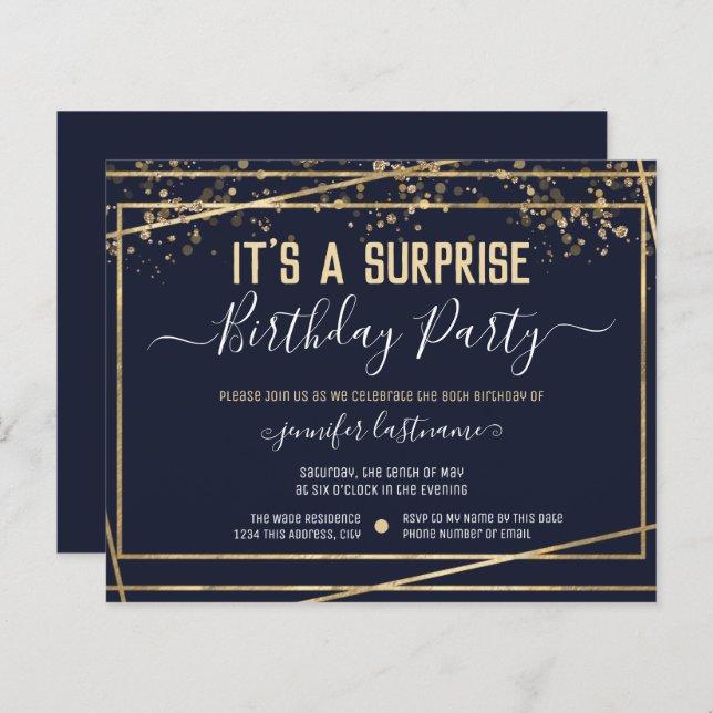 Suprise Birthday Party Budget Invitation (Front/Back)