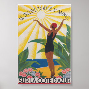 Sur La Cote D' Azur France Vintage Travel Poster
