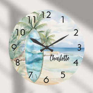 Surboard beach palm trees name large clock