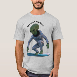 Surboard Surfing Space Martian Riding a Wave URM T-Shirt