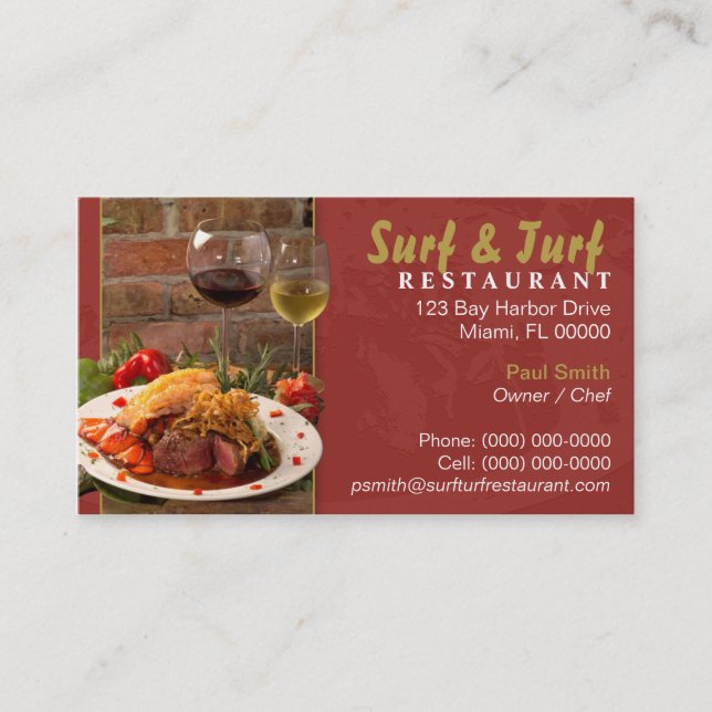 Surf and Turf Restaurant Business Card (Front)