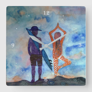 Surf and Yoga Square Wall Clock
