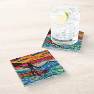 Surf art Tropical glass coasters