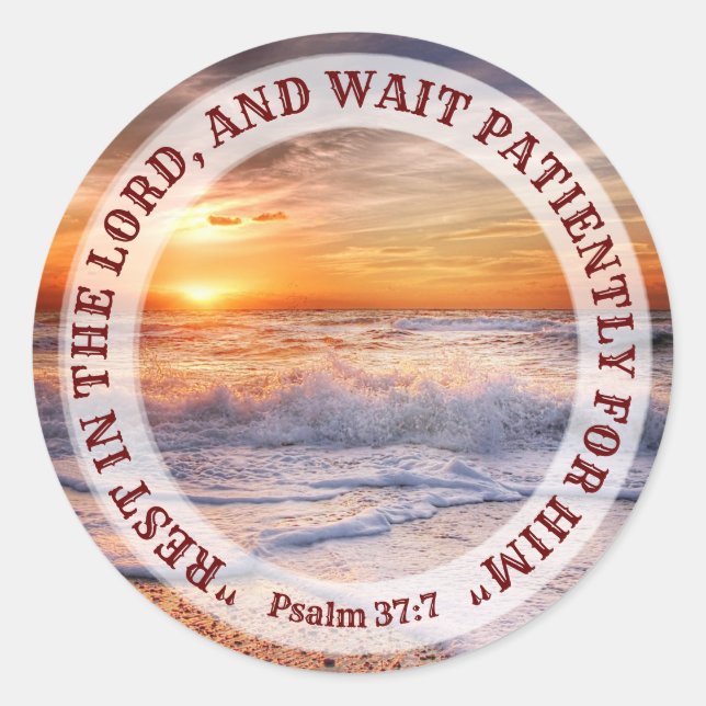 Surf at Sunset with Bible message Classic Round Sticker (Front)