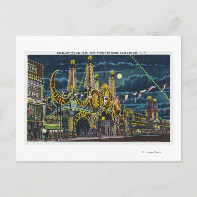 Surf Avenue View of Luna Park Entrance at Postcard (Front)