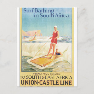 Surf Bathing in South Africa Vintage Travel Poster Postcard