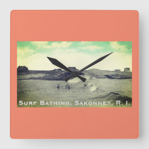 Surf Bathing, Sakonnet, RI (Warren's Point, LC) Square Wall Clock