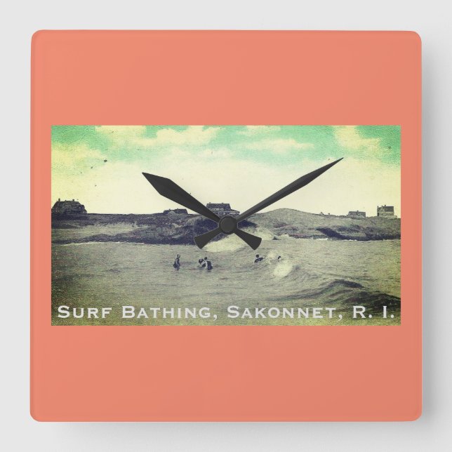 Surf Bathing, Sakonnet, RI (Warren's Point, LC) Square Wall Clock (Front)