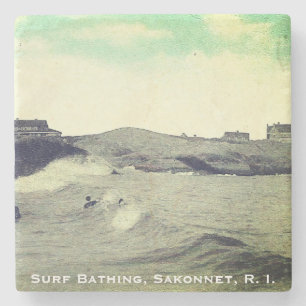 Surf Bathing, Sakonnet, RI (Warren's Point, LC) Stone Coaster