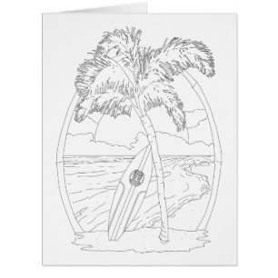 Surf Beach Adult Colouring Big Card