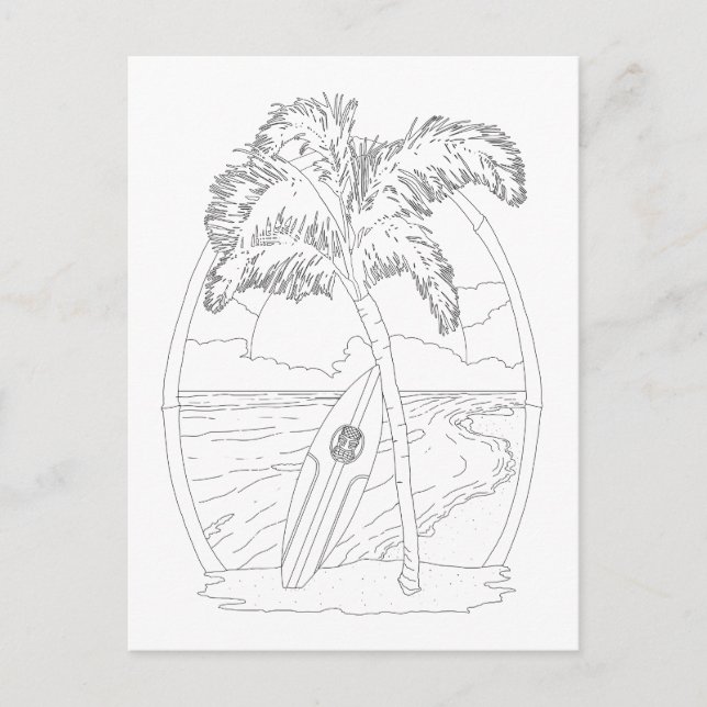 Surf Beach Adult Colouring Postcard (Front)