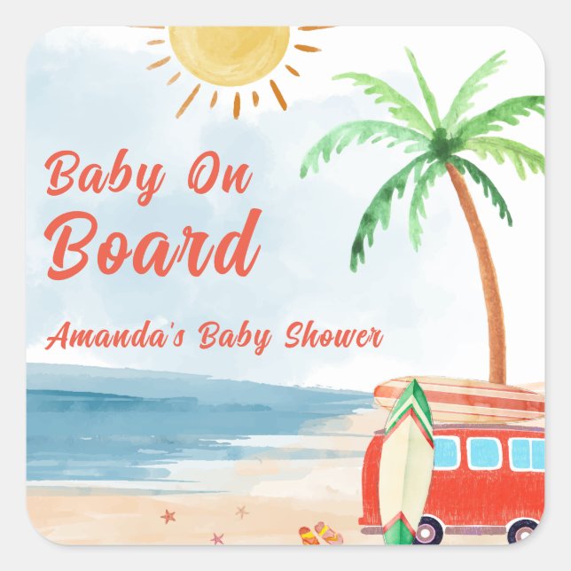 Surf Beach Baby On Board Baby Shower  Square Sticker (Front)