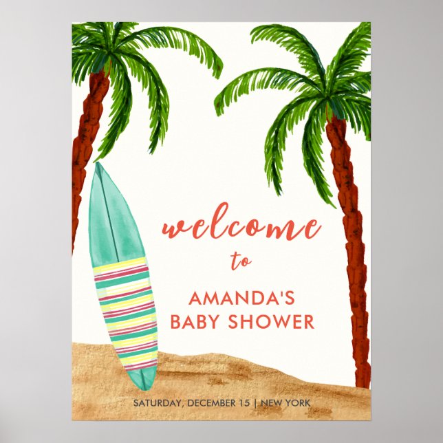 Surf Beach Baby On Board Baby Shower Welcome  Poster (Front)