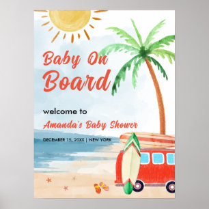 Surf Beach Baby On Board Baby Shower Welcome Poster