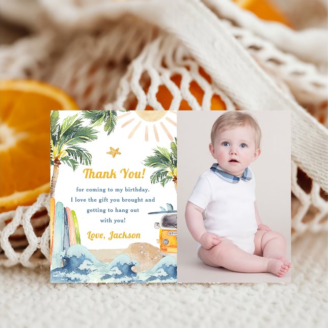  Surf Beach Birthday Party Photo Thank You Card (Creator Uploaded)