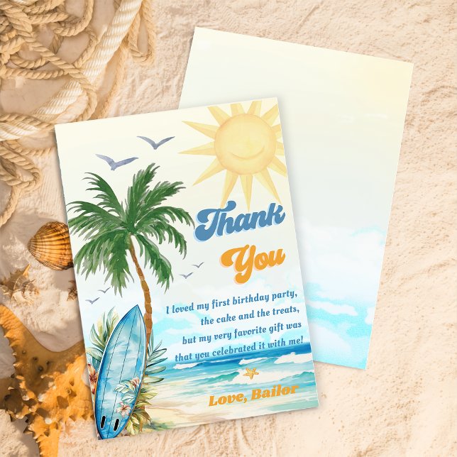 Surf Beach Birthday Party Thank You Card (Creator Uploaded)
