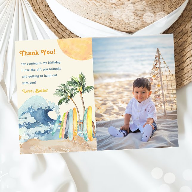 Surf Beach Birthday Party Thank You Card (Creator Uploaded)