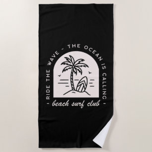 Surf beach club surfing lovers vintage black towel